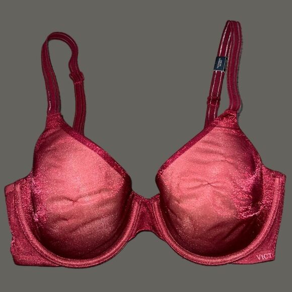 Victoria’s Secret Lined Perfect Coverage underwire Shine mesh bra maroon 32D - Picture 3 of 8